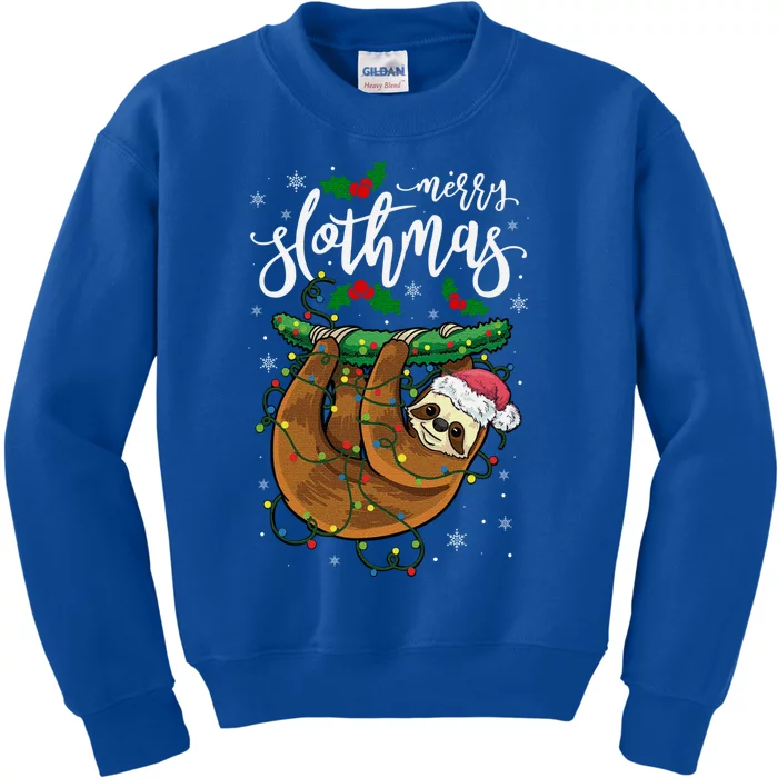 Funny Sloth Xmas Lights Merry Slothmas Sloth Christmas Great Gift Kids Sweatshirt