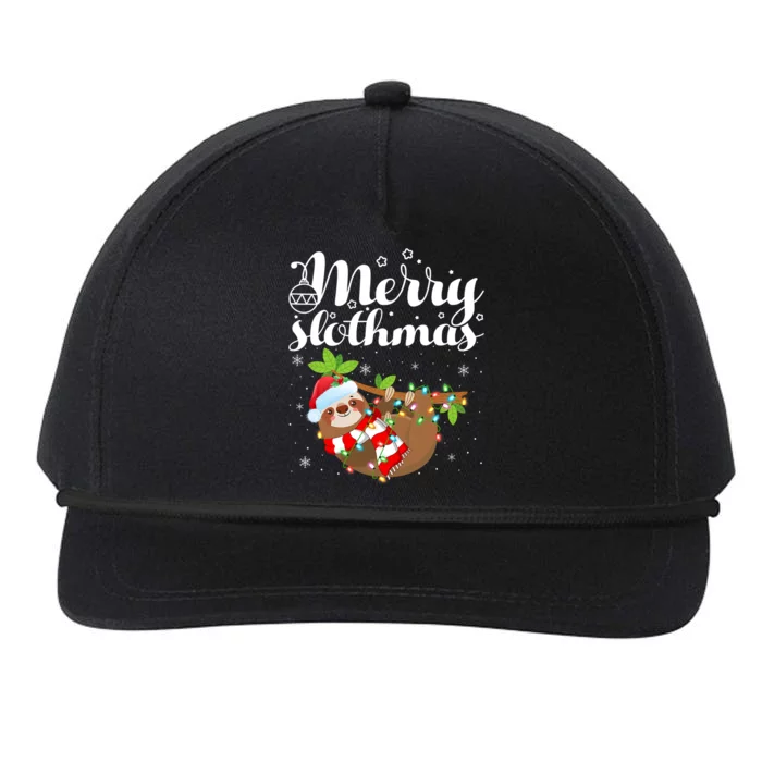 Funny Sloth Xmas Lights Merry Slothmas Sloth Christmas Gift Snapback Five-Panel Rope Hat