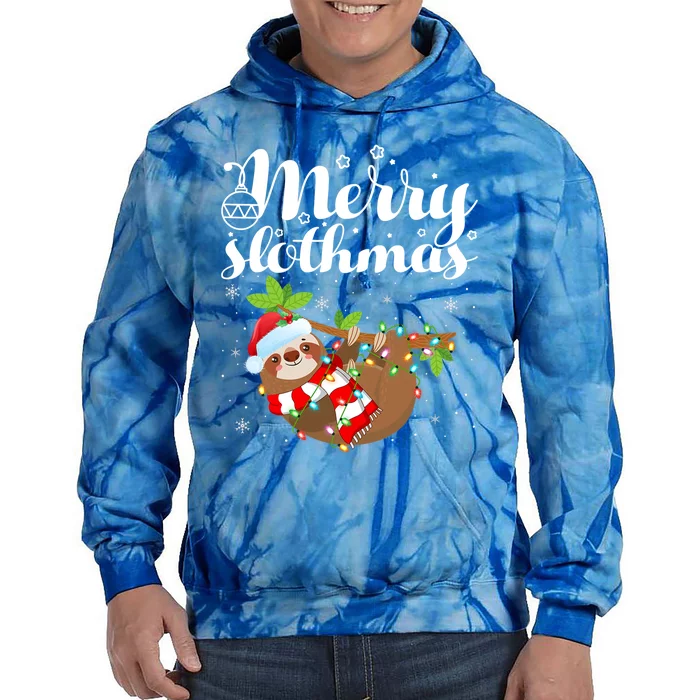 Funny Sloth Xmas Lights Merry Slothmas Sloth Christmas Gift Tie Dye Hoodie