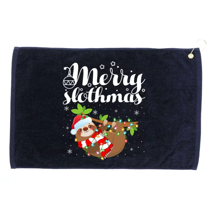 Funny Sloth Xmas Lights Merry Slothmas Sloth Christmas Gift Grommeted Golf Towel