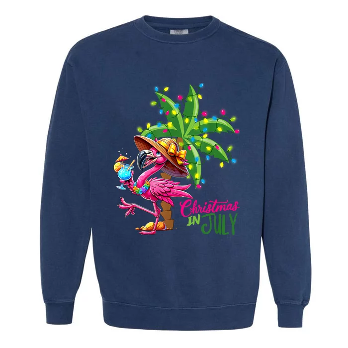 Flamingo Sunglasses Xmas Beach Tropical Christmas In July Garment-Dyed Sweatshirt