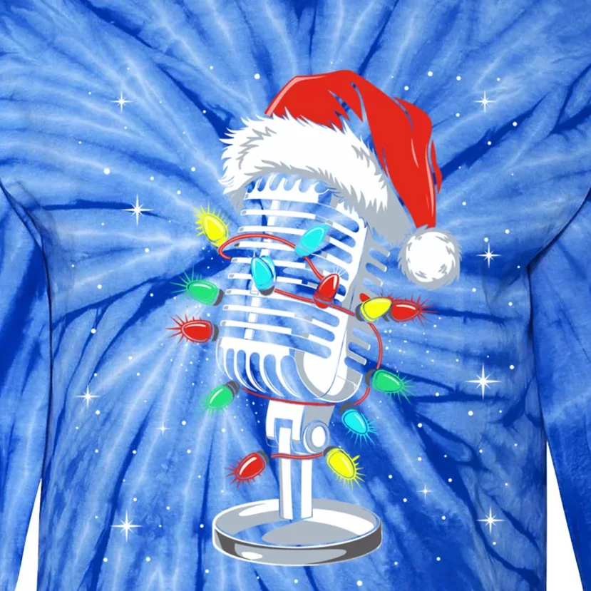 Funny Singer Xmas Lights Santa Hat Singing Christmas Gift Tie-Dye Long Sleeve Shirt