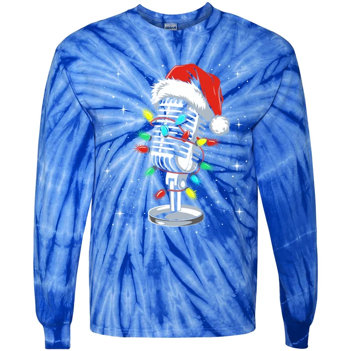 Funny Singer Xmas Lights Santa Hat Singing Christmas Gift Tie-Dye Long Sleeve Shirt