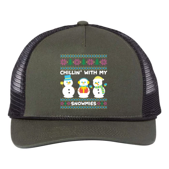 Funny Snow Xmas Design Chillin With My Snowmies Meaningful Gift Retro Rope Trucker Hat Cap