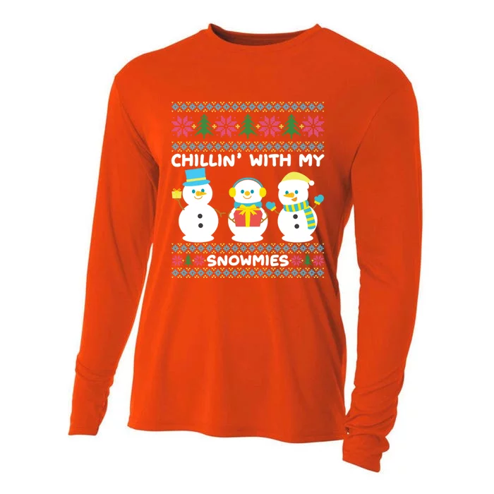 Funny Snow Xmas Design Chillin With My Snowmies Gift Cooling Performance Long Sleeve Crew