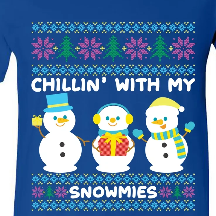 Funny Snow Xmas Design Chillin With My Snowmies Gift V-Neck T-Shirt