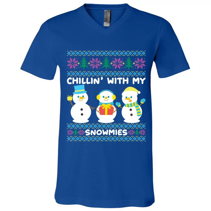 Funny Snow Xmas Design Chillin With My Snowmies Gift V-Neck T-Shirt