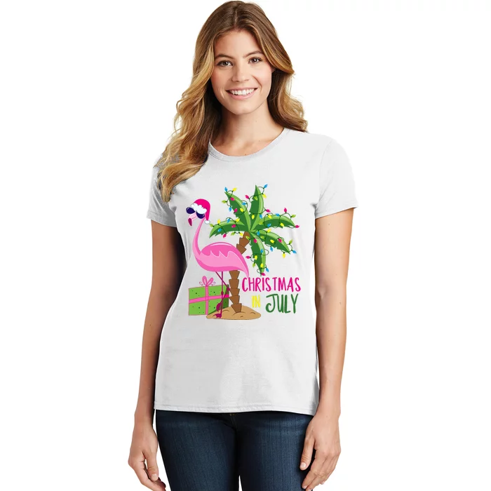 Flamingo Sunglasses Xmas Beach Tropical Christmas In July Women's T-Shirt