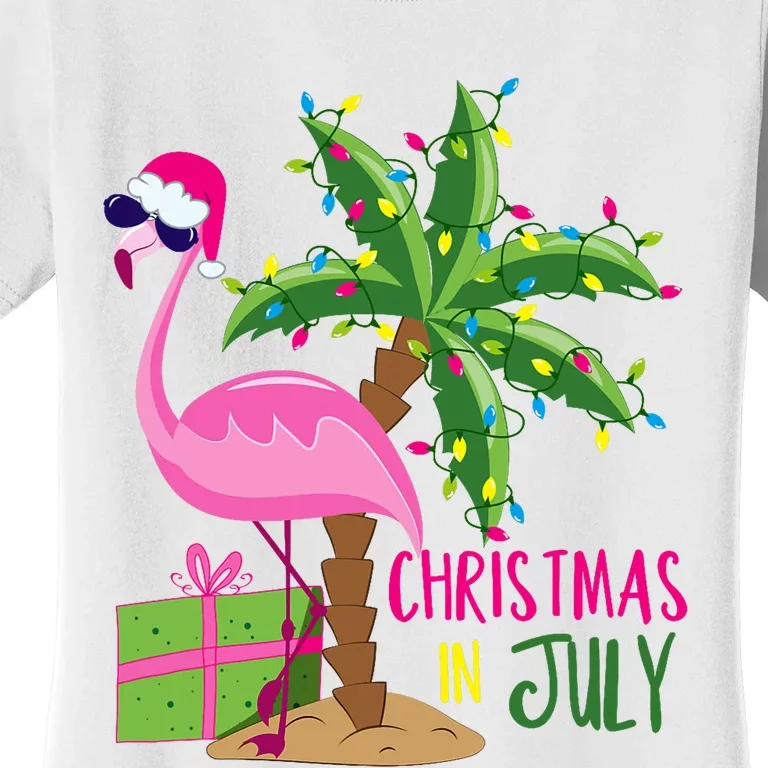 Flamingo Sunglasses Xmas Beach Tropical Christmas In July Women's T-Shirt