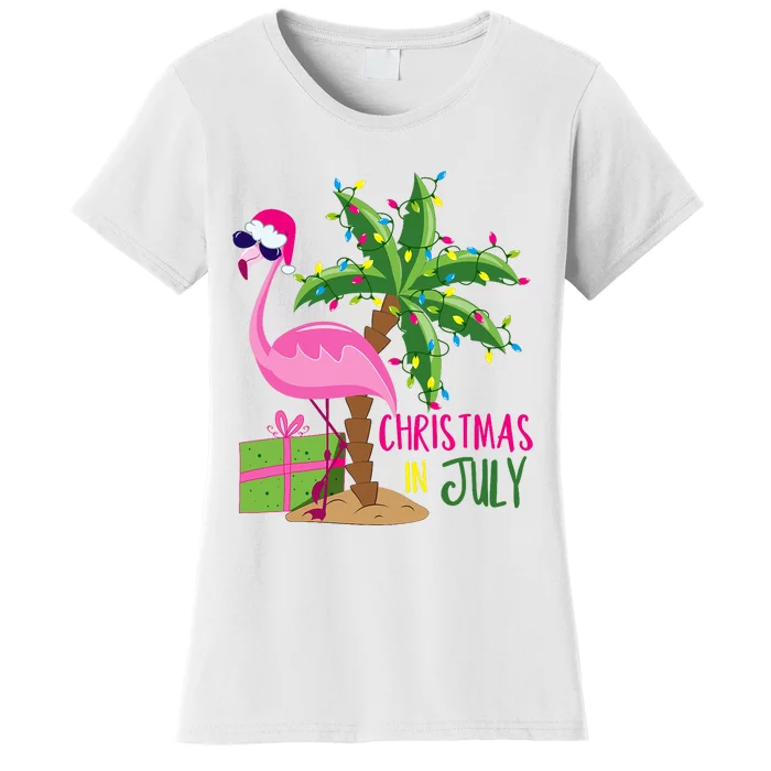 Flamingo Sunglasses Xmas Beach Tropical Christmas In July Women's T-Shirt