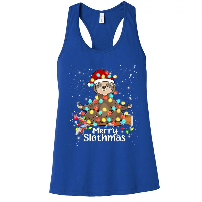 Funny Sloth Xmas Lights Merry Slothmas Sloth Christmas Funny Gift Women's Racerback Tank