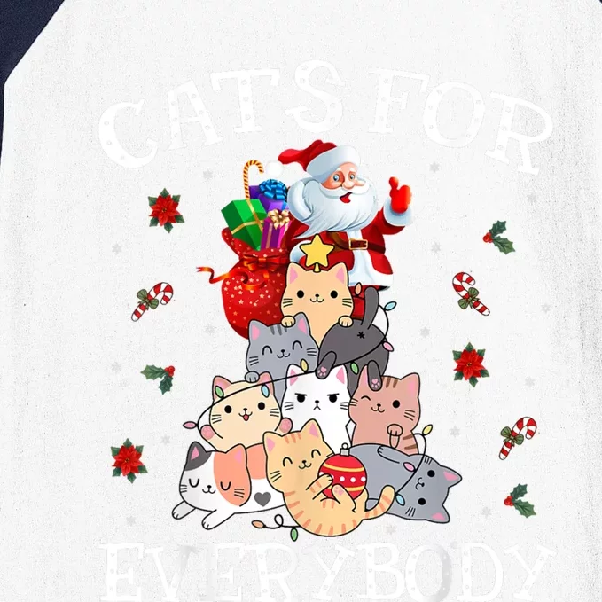 Funny Santa Xmas Pajama Cats For Everybody Christmas Catmas Great Gift Baseball Sleeve Shirt