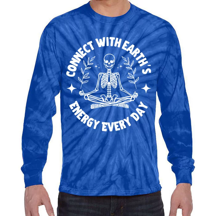 Funny Skeleton Yoga And Meditation Lovers Earth Day Design Gift Tie-Dye Long Sleeve Shirt