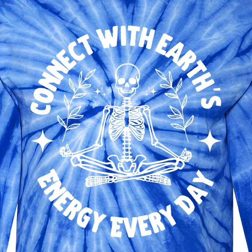 Funny Skeleton Yoga And Meditation Lovers Earth Day Design Gift Tie-Dye Long Sleeve Shirt