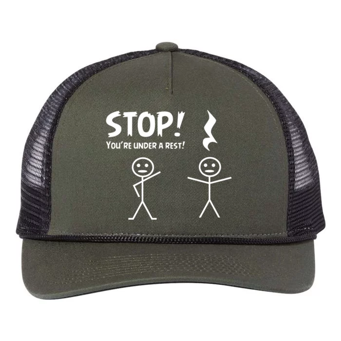 Funny Stop You're Under A Rest Musical Pun Cute Gift Retro Rope Trucker Hat Cap