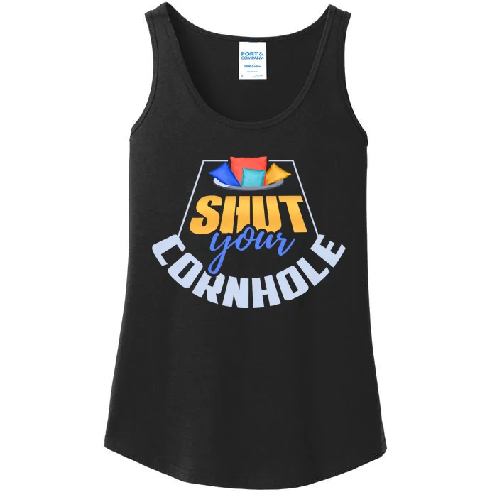 Funny Shut Your Cornhole Bean Bag Toss Game Ladies Essential Tank