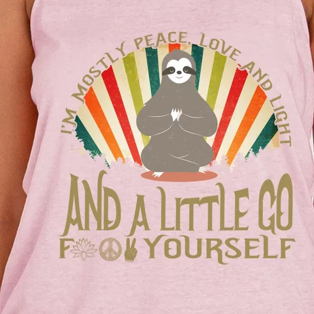 Funny Sloth Yoga I'm Mostly Peace Love And Light Design Gift Women's Knotted Racerback Tank