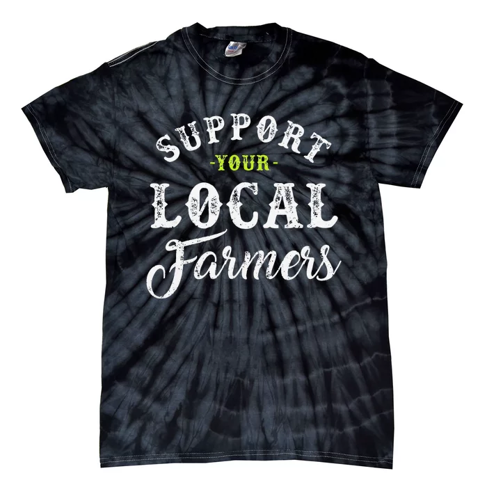 funny Support Your Local Farmer Retro Style Tractor Tie-Dye T-Shirt