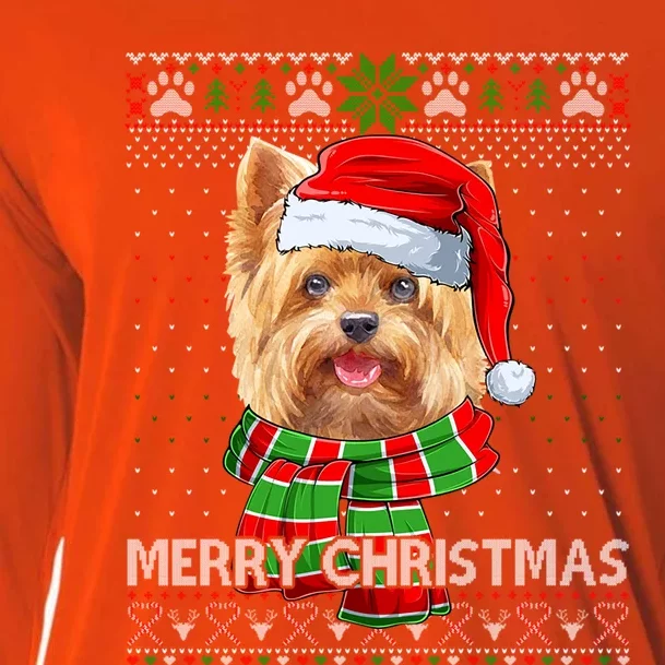 Funny Santa Yorkshire Terrier Scarf Lover Ugly Xmas Sweater Gift Cooling Performance Long Sleeve Crew