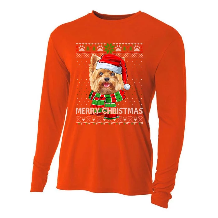 Funny Santa Yorkshire Terrier Scarf Lover Ugly Xmas Sweater Gift Cooling Performance Long Sleeve Crew