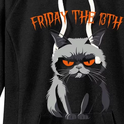 Friday The 13th 2024 Black Cat Halloween Funny Cat Mom Dad Women's Fleece Hoodie