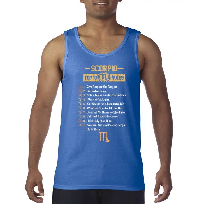 Funny Top 10 Rules Of Scorpio Zodiac Sign Birthday Gift Tank Top