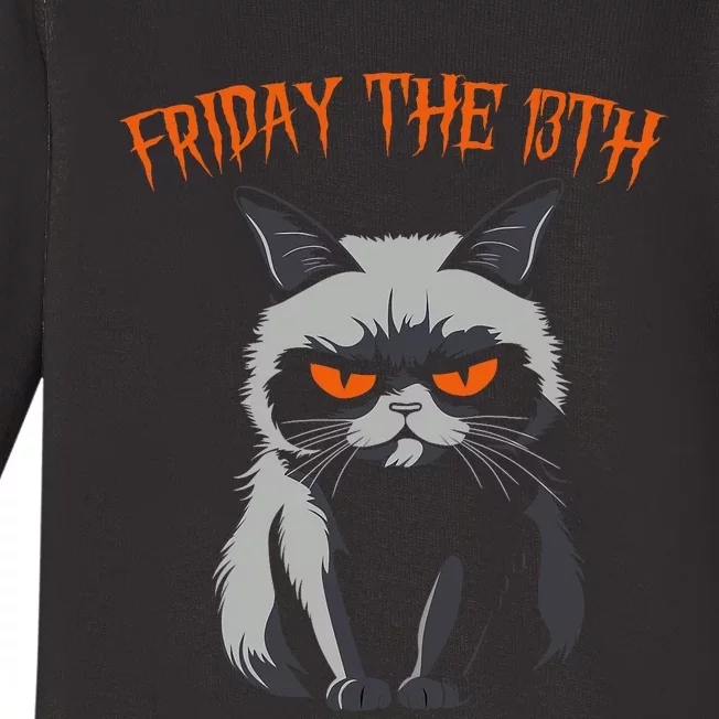 Friday The 13th 2024 Black Cat Halloween Funny Cat Mom Dad Baby Long Sleeve Bodysuit