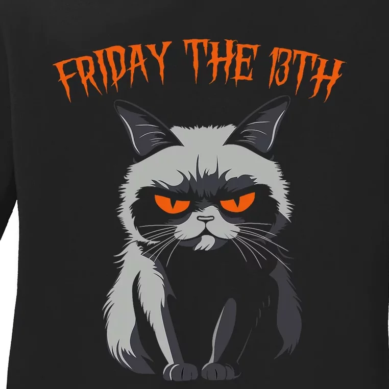 Friday The 13th 2024 Black Cat Halloween Funny Cat Mom Dad Ladies Long Sleeve Shirt