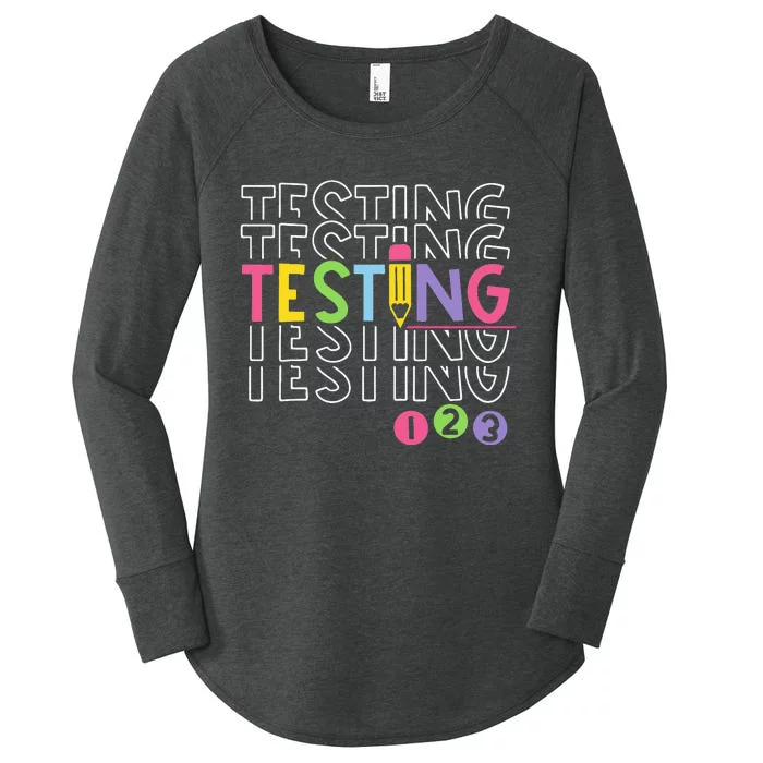 Funny Testing 123 Retro School Test Day Teacher Student Women's Perfect Tri Tunic Long Sleeve Shirt