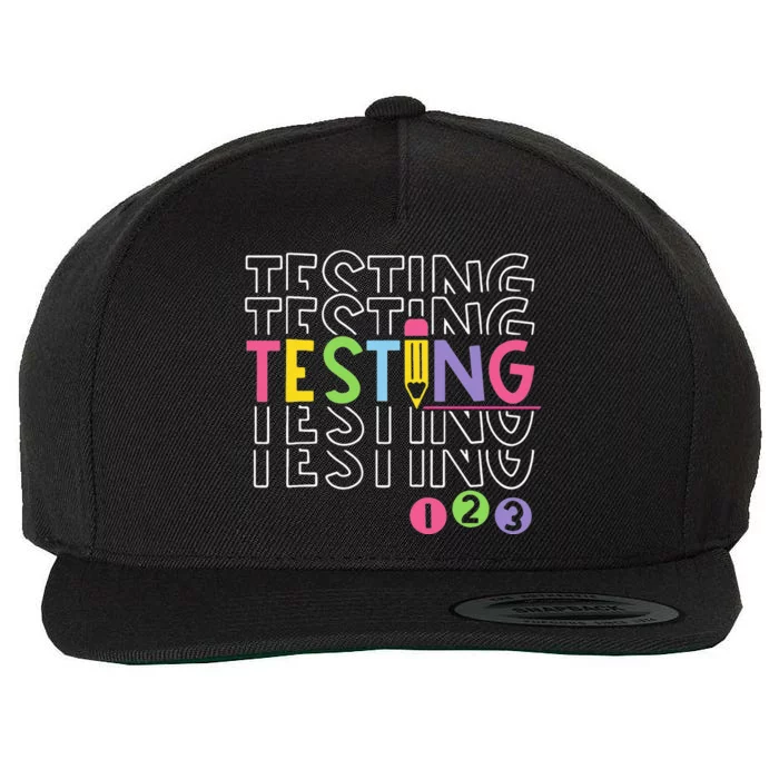 Funny Testing 123 Retro School Test Day Teacher Student Wool Snapback Cap