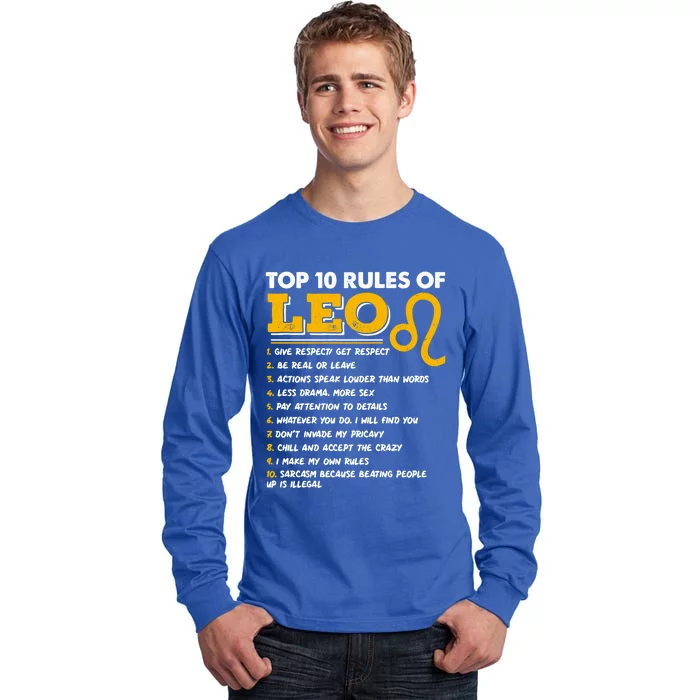 Funny Top 10 Rules Of Leo Leo Zodiac Birthday Leo Zodiac Cool Gift Tall Long Sleeve T-Shirt