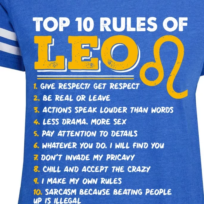 Funny Top 10 Rules Of Leo Leo Zodiac Birthday Leo Zodiac Cool Gift Enza Ladies Jersey Football T-Shirt