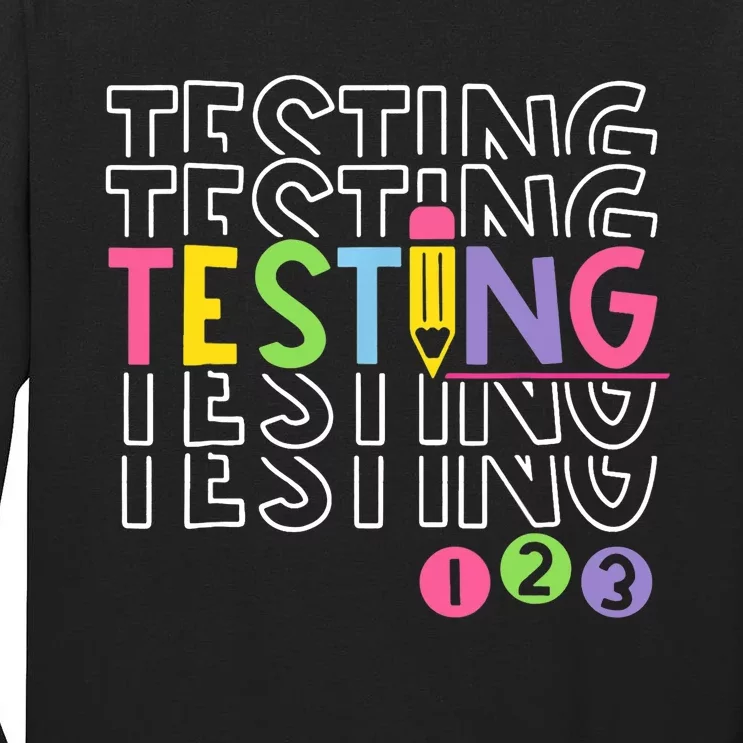 Funny Testing 123 Retro School Test Day Teacher Student Tall Long Sleeve T-Shirt