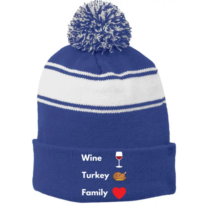 Funny Thanksgiving 2020 Wine Turkey Family Gift Stripe Pom Pom Beanie