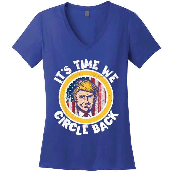 Funny Trump 2024 ItS The Time We Circle Back American Flag Funny Gift Women's V-Neck T-Shirt