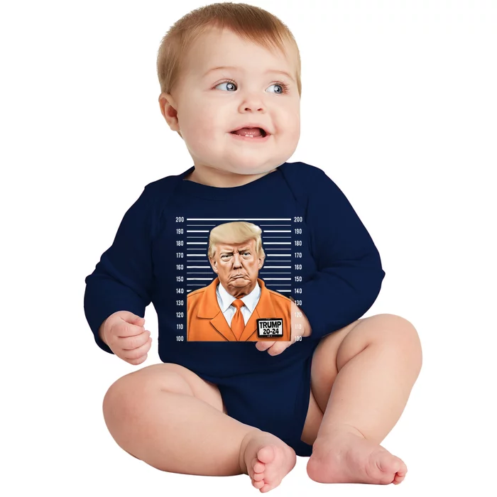 Funny Trump 2024 Prisoner Mugshot Baby Long Sleeve Bodysuit