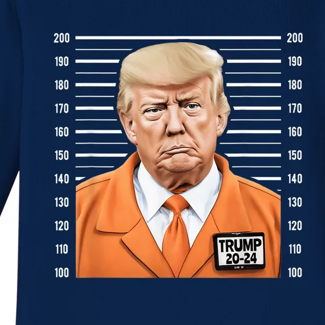 Funny Trump 2024 Prisoner Mugshot Baby Long Sleeve Bodysuit