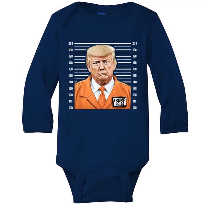 Funny Trump 2024 Prisoner Mugshot Baby Long Sleeve Bodysuit