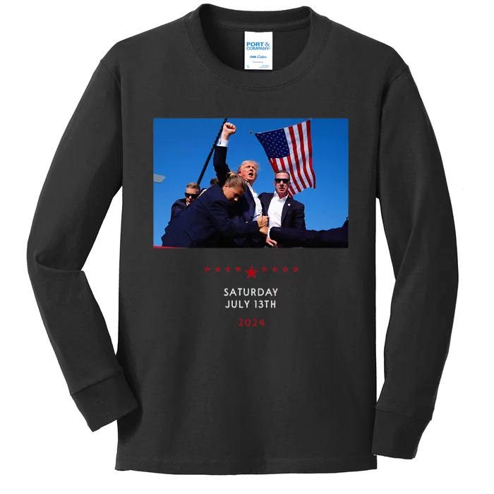 Funny Trump 2024 Shooting At Trump Rally In Pennsylvania Kids Long Sleeve Shirt