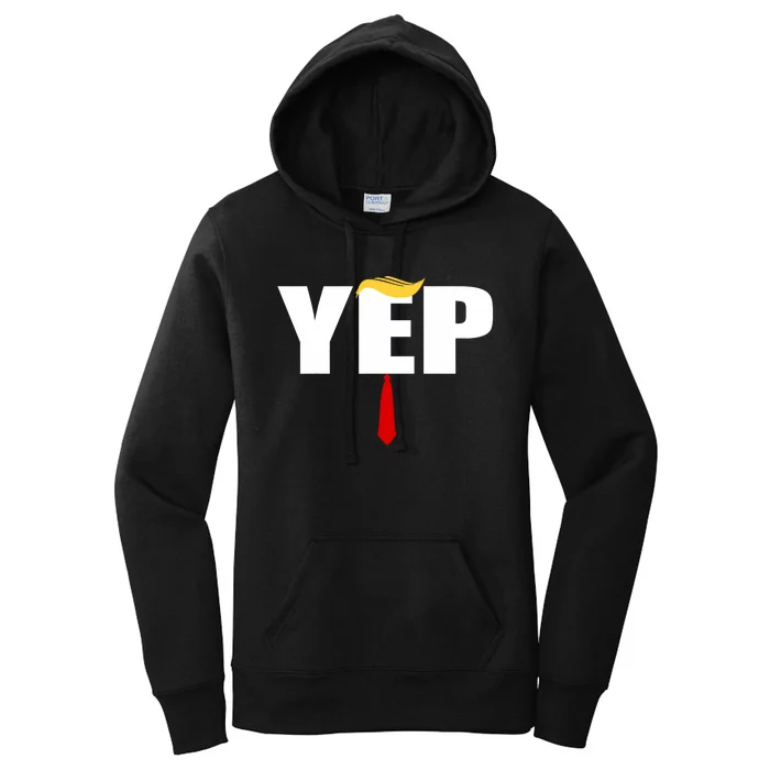 Funny Trump 2024 Yep With Trump Hair And Red Neck Tie Women's Pullover Hoodie