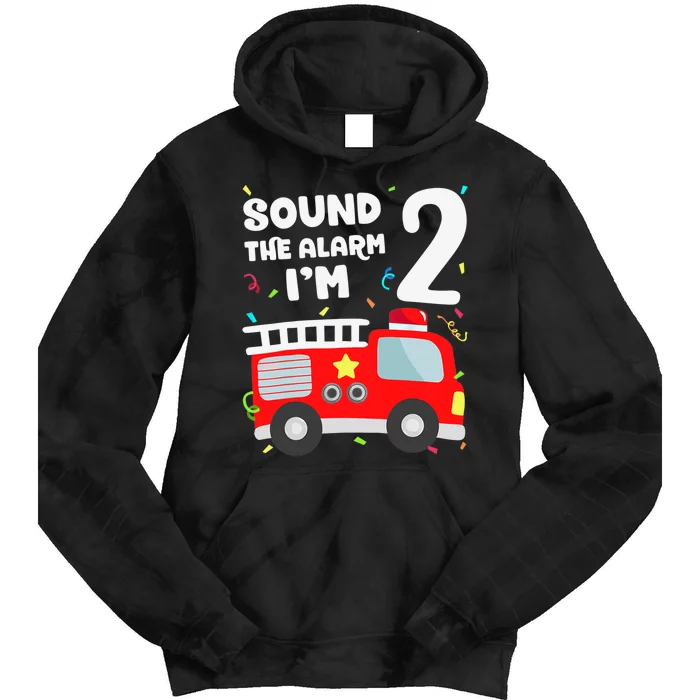 Fire Truck 2nd Birthday Boy 2 Year Old Firefighter Tie Dye Hoodie