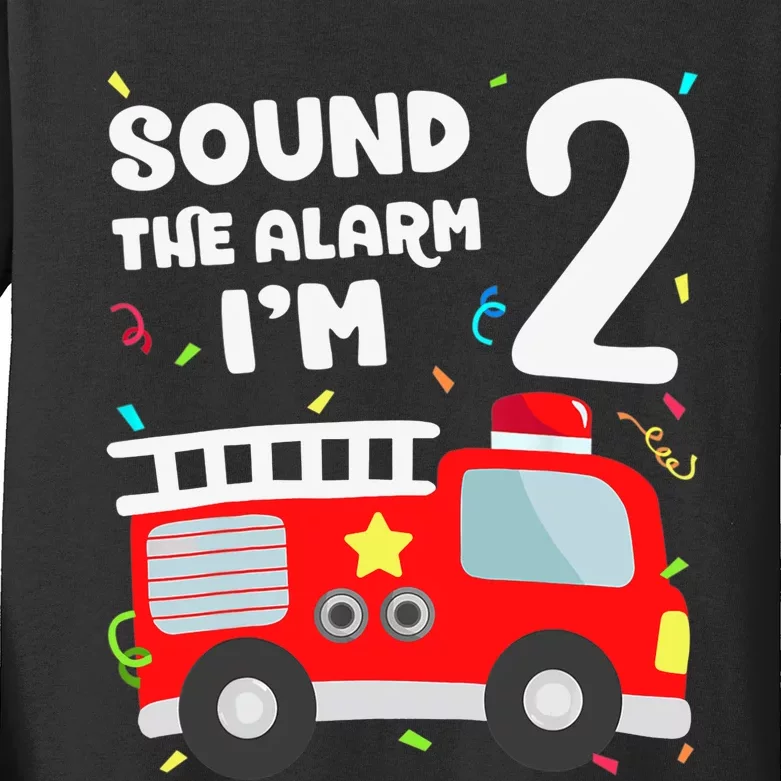 Fire Truck 2nd Birthday Boy 2 Year Old Firefighter Kids Long Sleeve Shirt