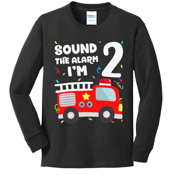 Fire Truck 2nd Birthday Boy 2 Year Old Firefighter Kids Long Sleeve Shirt