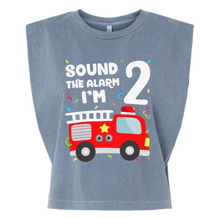 Fire Truck 2nd Birthday Boy 2 Year Old Firefighter Garment-Dyed Women's Muscle Tee