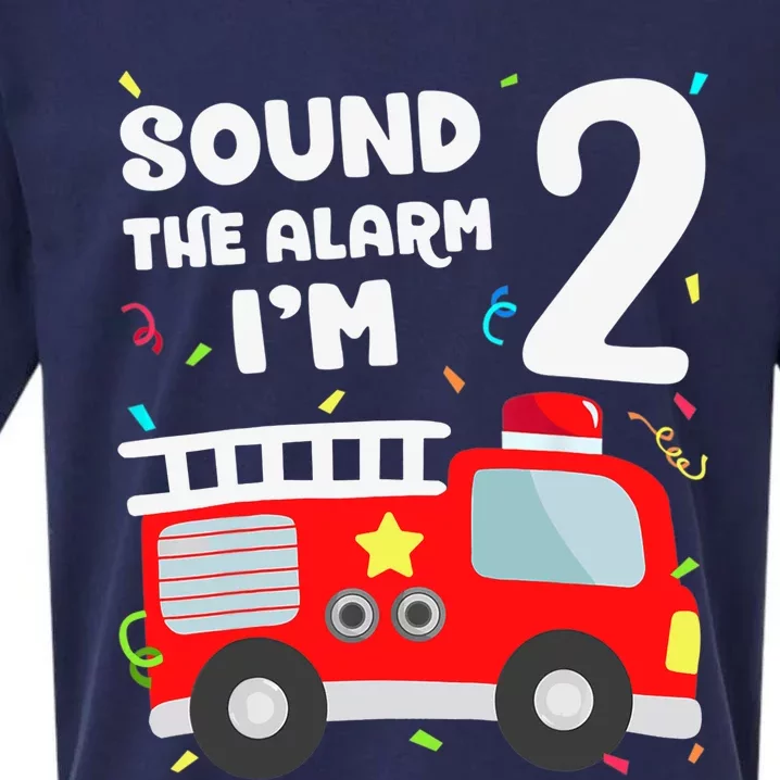 Fire Truck 2nd Birthday Boy 2 Year Old Firefighter Sueded Cloud Jersey T-Shirt