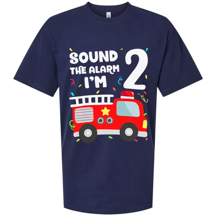 Fire Truck 2nd Birthday Boy 2 Year Old Firefighter Sueded Cloud Jersey T-Shirt