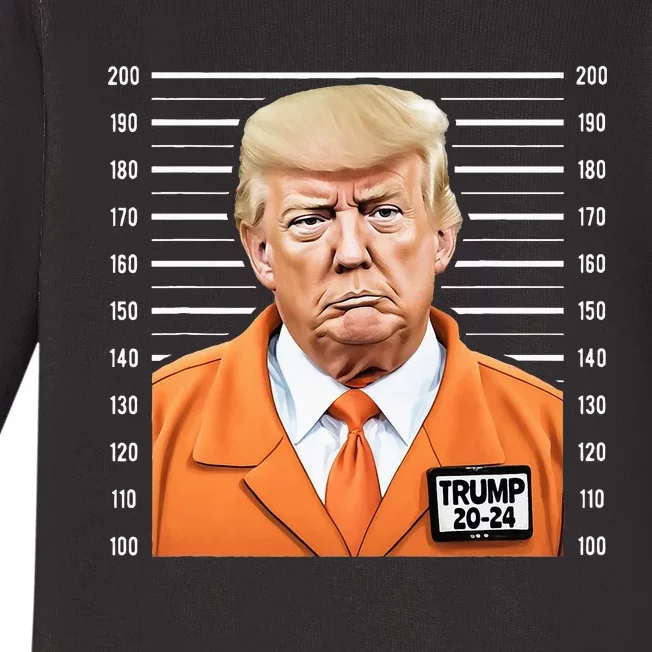 Funny Trump 2024 Prisoner Mugshot Baby Long Sleeve Bodysuit