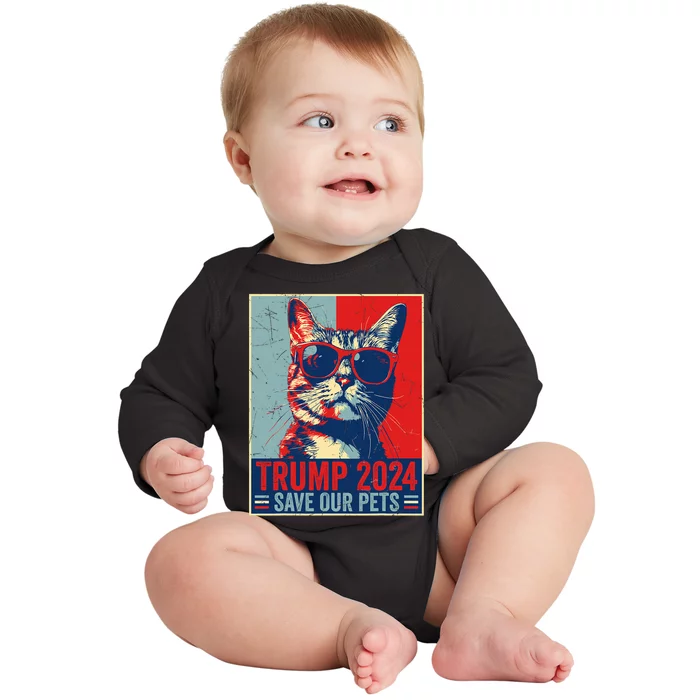 Funny Trump 2024 Save Our Pets Usa President Election 2024 Baby Long Sleeve Bodysuit