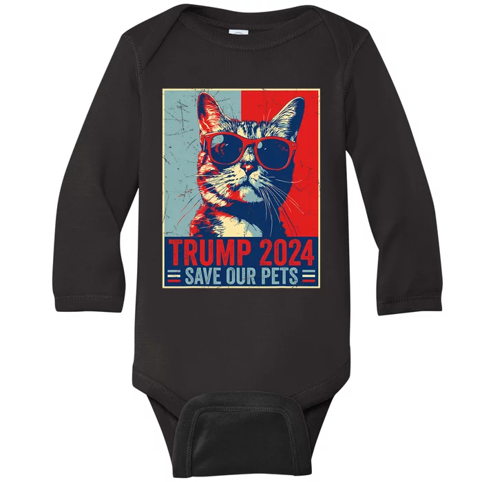 Funny Trump 2024 Save Our Pets Usa President Election 2024 Baby Long Sleeve Bodysuit