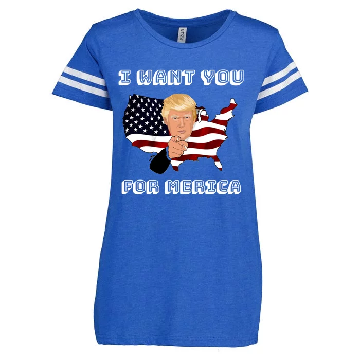 Funny Trump 2020 I Want You For Merica Donald Trump Gift Enza Ladies Jersey Football T-Shirt